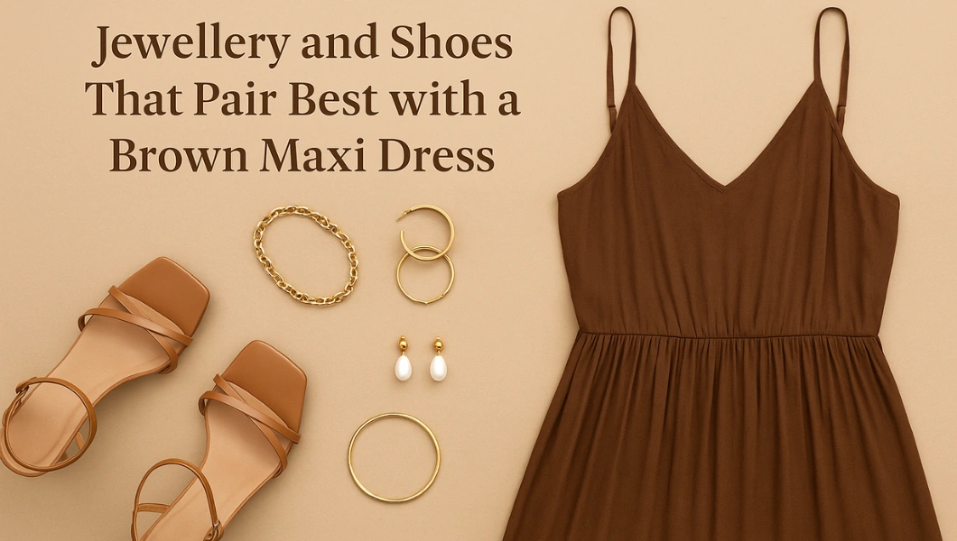 Brown Maxi Dress - Jewellery and Shoes