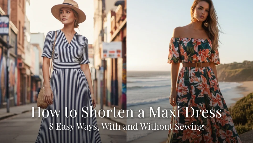How to shorten a maxi dress: two women wearing ankle-length striped and floral maxi dresses